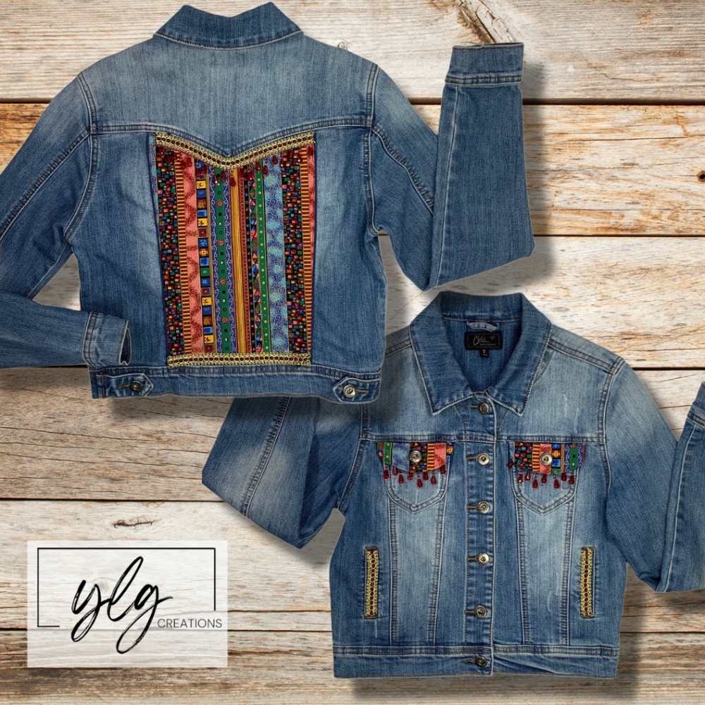 Boho Denim Jacket Artisan Hippie Chic Western Glam Statement Women’s